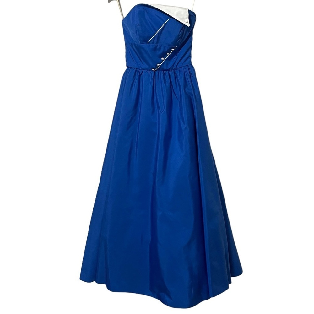 Vintage Mike Benet Formals 1970s Blue White Strapless Maxi Dress